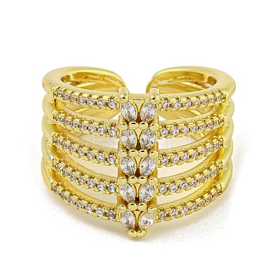 Brass Micro Pave Cubic Zirconia Cuff Rings for Women LS-RJEW-E294-04G-03-1