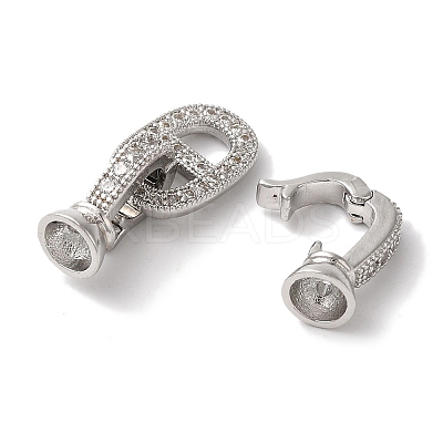 Oval Rack Plating Brass Micro Pave Clear Cubic Zirconia Fold Over Clasps KK-A225-09P-1