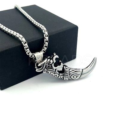 Vintage 304 Stainless Steel Wolf Tooth Shaped Pendant Necklaces for Men CG2118-1