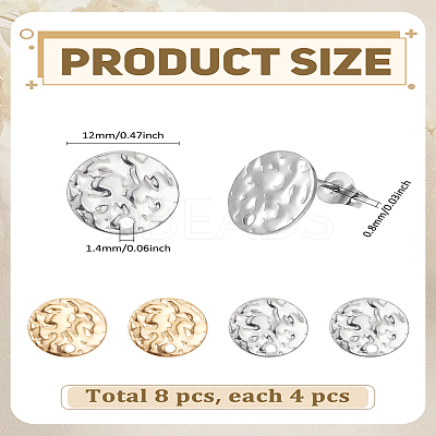 8Pcs 2 Colors 304 Stainless Steel Stud Earring Findings STAS-LP0004-76-1