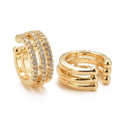 Clear Cubic Zirconia Triple Line Column Cuff Earrings EJEW-G288-01G-1