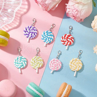 Handmade Polymer Clay Lollipop Pendant Decorations HJEW-JM03387-1