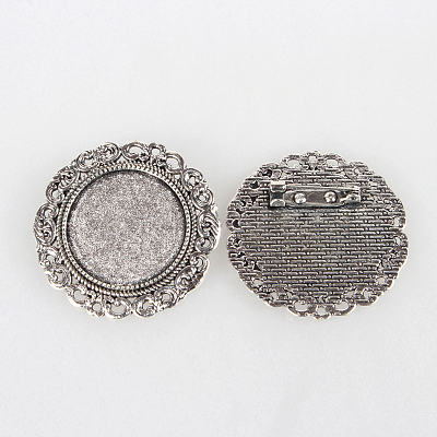 Tibetan Style Alloy Brooch Cabochon Settings X-PALLOY-N0085-70AS-1