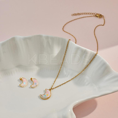 304 Stainless Steel Pendant Necklaces & Stud Earrings Sets for Girl's WG60F59-02-1