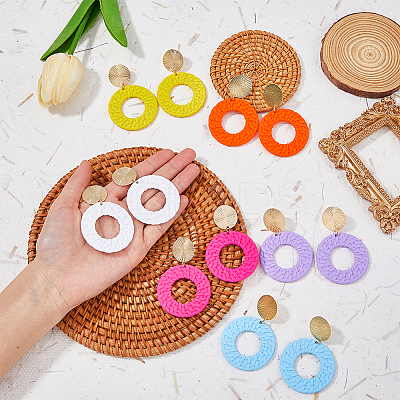 6 Pairs 6 Colors Acrylic Donut Dangle Stud Earrings with Steel Iron Pins for Women EJEW-FI0002-63-1