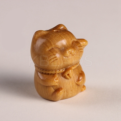 Lucky Cat Wooden Carving Display Decorations DJEW-PW0012-012B-1