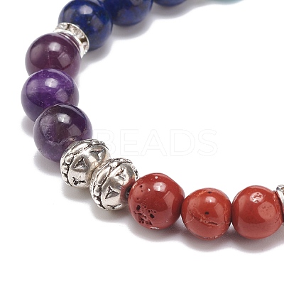 Natural & Synthetic Mixed Stone & Alloy Round Beaded Stretch Bracelet BJEW-JB08572-1