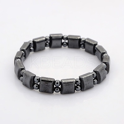 Synthetic Magnetic Hematite Square and Round Beads Stretch Bracelets for Valentine's Day Gift BJEW-M066-13-1