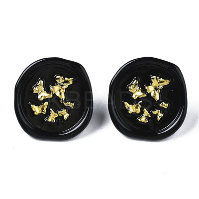 Flat Round with Butterfly Stud Earrings for Women EJEW-N046-017-NR-1