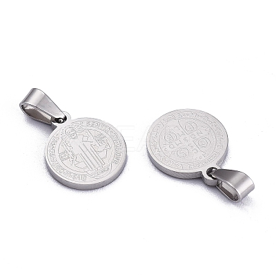 Non-Tarnish Flat Round with San Benito & Word 304 Stainless Steel Charms LS-STAS-I036-03C-1