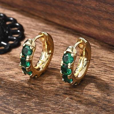 Green Cubic Zirconia Hoop Earrings X-EJEW-C022-08G-1