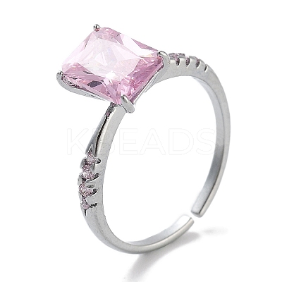 Rectangle Rack Plating Brass Micro Pave Cubic Zirconia Solitaire Ring RJEW-Z059-10P-01-1