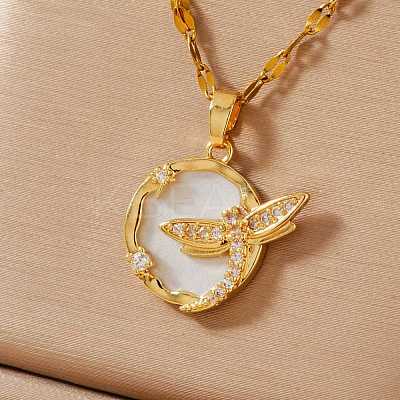 Brass Crystal Rhinestone Dragonfly Ring Pendant Necklaces NI8303-1-1