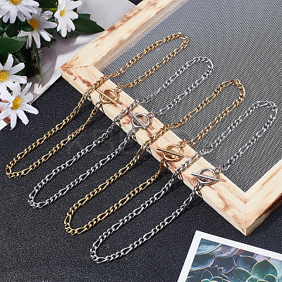 4Pcs 2 Colors 304 Stainless Steel Figaro Chains Necklace NJEW-UN0001-33-1