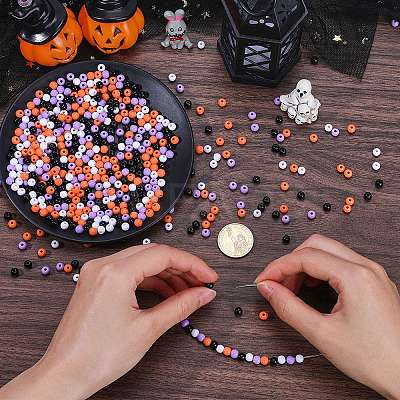1200Pcs 4 Colors Halloween Themed Opaque Acrylic Beads MACR-SC0001-43-1