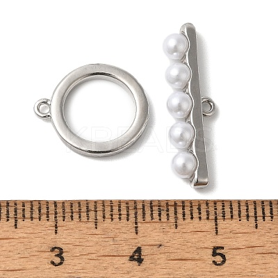 Brass with ABS Imitation Pearl Toggle Clasps KK-N254-89P-1