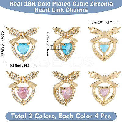 8Pcs 2 Colors Brass Micro Pave Cubic Zirconia Pendants KK-BBC0019-71-1
