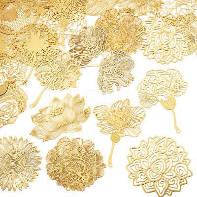24Pcs 12 Styles Brass Filigree Big Pendants KKC-TA0001-05-1