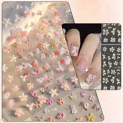 5Pcs 5 Styles Flower Pattern Self Adhesive PET Nail Art Stickers Decals MRMJ-SP0001-24-1