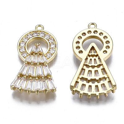 Brass Micro Pave Clear Cubic Zirconia Pendants ZIRC-S069-036G-1
