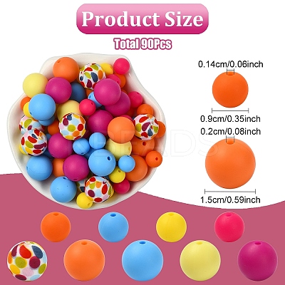 90Pcs 9 Styles Round Silicone Focal Beads SIL-YW0001-77-1