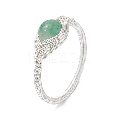 Horse Eye Natural Green Aventurine & Amethyst & Rose Quartz Finger Rings RJEW-JR00843-02-1