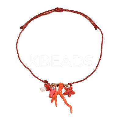 Summer Beach Porcelain Coral Fish Starfish Mushroom Pendant Cotton Cord Necklaces FS-WGEA949-01-1