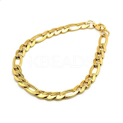 Trendy 304 Stainless Steel Figaro Chain Bracelets STAS-A028-B016G-1