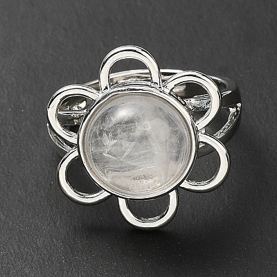 Natural Quartz Crystal Adjustable Rings RJEW-P043-01P-19-1