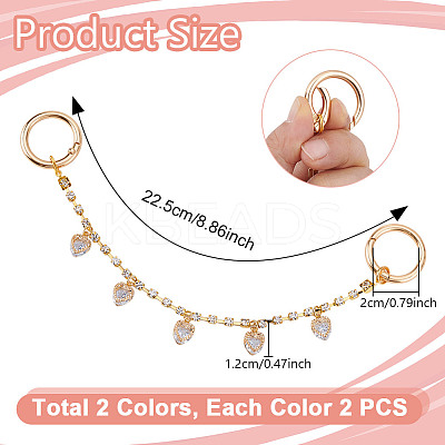 4Pcs 2 Colors Brass Rhinestone Link Bag Extender Chains HJEW-GA00034-1