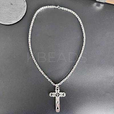 Gothic Style Cross 304 Stainless Steel Black Enamel Pendant Byzantine Chain Necklaces for Men FS-WG287BB-01-1