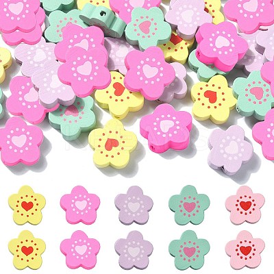 150Pcs 5 Colors Spray Painted Wood Beads WOOD-CJ0001-81-1