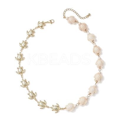 304 Stainless Steel & Synthetic Turquoise Link Necklaces for Women NJEW-JN06013-1