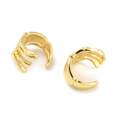 Rack Plating Brass Skeleton Hand Cuff Earrings for Women EJEW-F326-06G-1