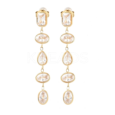 304 Stainless Steel Oval with Teardrop Tassel Stud Earrings EJEW-A161-05G-02-1