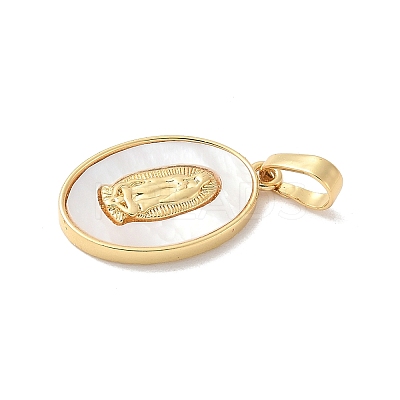 Brass Pave Natural White Shell Pendants KK-S522-07C-G-1
