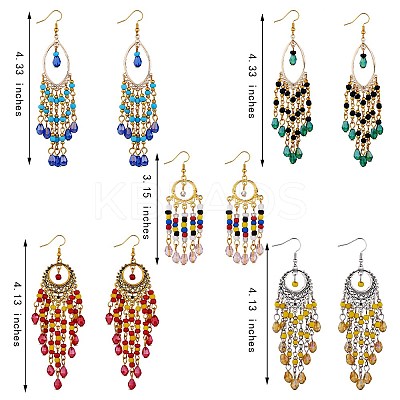 5Pair 5 Style Horse Eye & Ring Chandelier Earrings EJEW-SW00008-1
