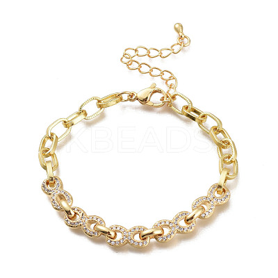 Brass Micro Pave Clear Cubic Zirconia Link Chain Bracelets BJEW-M202-02G-1