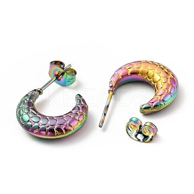 Ion Plating(IP) Rainbow Color 304 Stainless Steel Crescent Moon Stud Earrings EJEW-G293-10M-1
