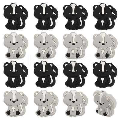 16Pcs 2 Colors Skunk Food Grade Eco-Friendly Silicone Beads SIL-CA0003-03-1
