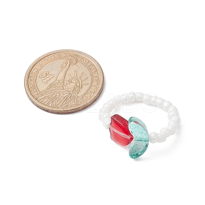 Tulip Flower Glass Seed Beaded Stretch Rings for Women RJEW-JR00596-1