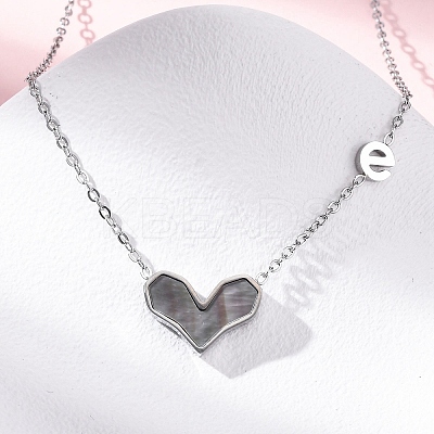 304 Stainless Steel Pave Natural Colorful Shell Heart Pendant Necklaces for Women NJEW-U032-09P-02-1