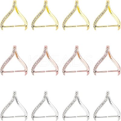 12Pcs 3 Colors Rack Plating Brass Micro Pave Cubic Zirconia Ice Pick Pinch Bails KK-FH0004-29-1
