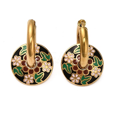 304 Stainless Steel Enamel Hoop Earrings LS-EJEW-Q040-01B-G-1