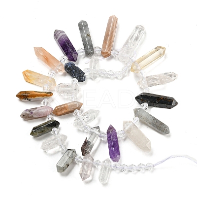 Natural Rose Quartz & Quartz Crystal & Tiger Eye & Labradorite & Black Agate & Red Jasper Beads Strands G-H247-06B-1