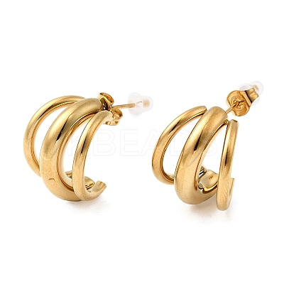 304 Stainless Steel Triple C-Shaped Stud Earrings LS-EJEW-G451-01G-1