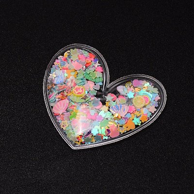 Heart PVC & Plastic Sequin Shaker Cabochons KY-CJC0006-01-1