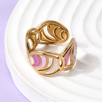304 Stainless Steel Enamel Open Cuff Rings RJEW-L335-02C-G-1