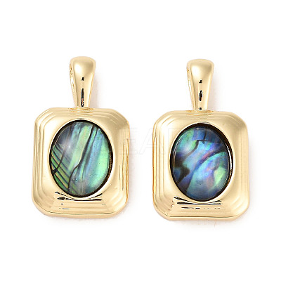 Brass Pave Natural Paua Shell Pendants KK-C051-53G-1