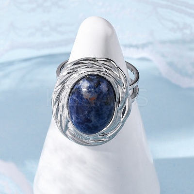 Oval Natural Sodalite Finger Rings RJEW-M063-01P-09-1